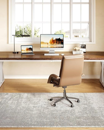 LITTLE TREE 78.7 Inch Large Executive Desk, Modern Computer Office Desk, Wooden Writing Desk Study Table for Home Office, Rustic Brown-White