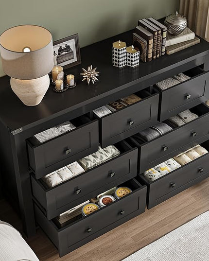 BORNOON 7-Drawer Dresser, Modern Wooden Storage Chest of Drawers, Dresser TV Stand, Wood Drawer Organizer with Metal Handles for Bedroom, Living Room, Hallway
