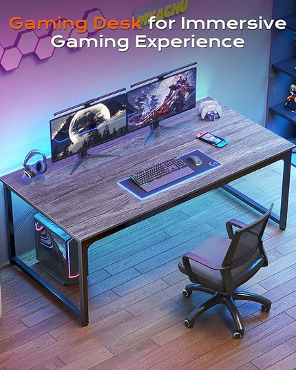 PRAISUN 63 X 29.5 Inch Computer Desk with Deeper Desktop, Gaming Office Writing Work Desk for Home Office, Study, Bedroom, Work from Home, Metal Frame, Grey