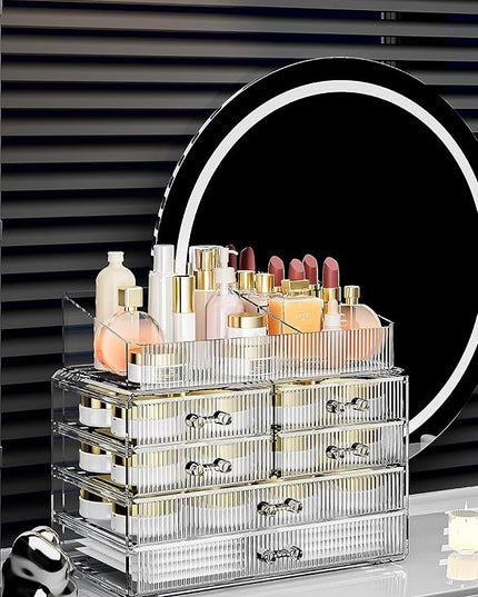 ZHIAI Stackable Storage Drawers, Acrylic Bathroom Counter Organizer Clear Makeup Organizers for Vanity, Kitchen Cabinets, Bathroom, Undersink, Home Organization and Storage (1 Top 6 Drawers)