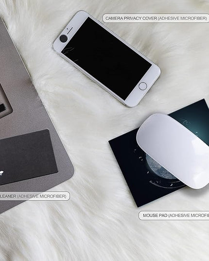 Mouse Pad Adhesive Bottom - Sticks to Any Surface - Portable - Webcam Covers and Screen Cleaner Included (Space Window)