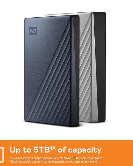 WD 5TB My Passport Ultra, Blue, Portable External Hard Drive, backup software with defense against ransomware, and password protection, USB-C and USB 3.1 - WDBFTM0050BBL-WESN
