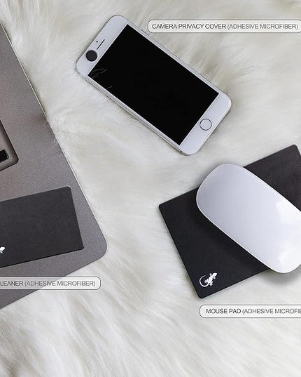 Mouse Pad Adhesive Bottom - Sticks to Any Surface - Portable - Webcam Covers and Screen Cleaner Included (5 Pack - Black)