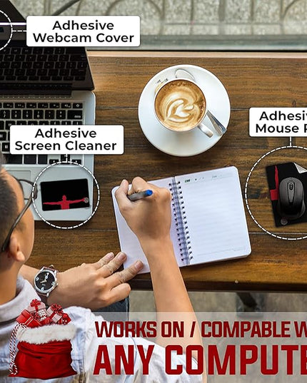 Mouse Pad Adhesive Bottom - Sticks to Any Surface - Portable - Webcam Covers and Screen Cleaner Included (Basketball)