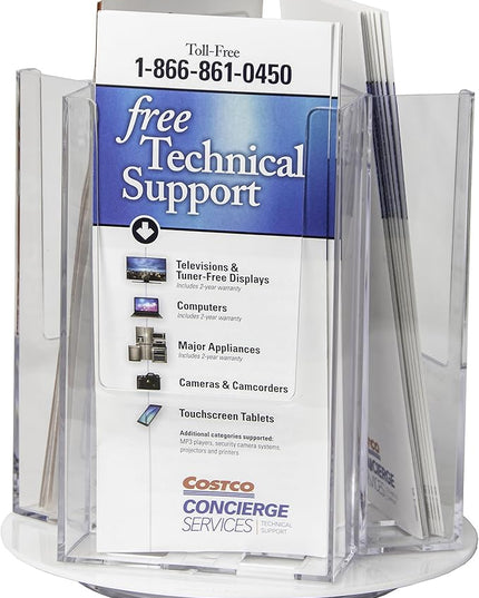 Clear-Ad - RLT-49 - 3 Acrylic Rotating Trifold Brochure Holders for 4" Literature Display - Pamphlet Holder and Magazine Organizer