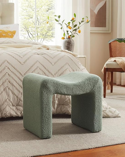 Vanity Stool Foot Rest Small Footstool Ottoman Chair Seating Backless Modern Teddy Velvet Ottoman for Makeup Room Living Room Bedroom Entryway,(Single 1) Green