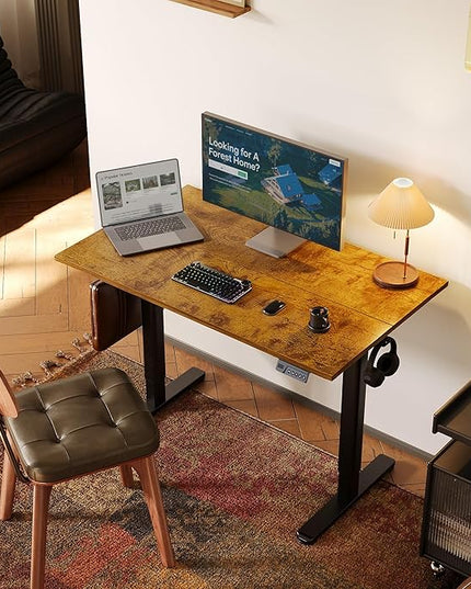 INNOVAR Electric Standing Desk, Adjustable Height Stand up Desks, 40 x 24 Inches Sit Stand up Desk for Home Office Computing, 3-Preset Memory Height Ergonomic Rising Desks, Rustic Brown