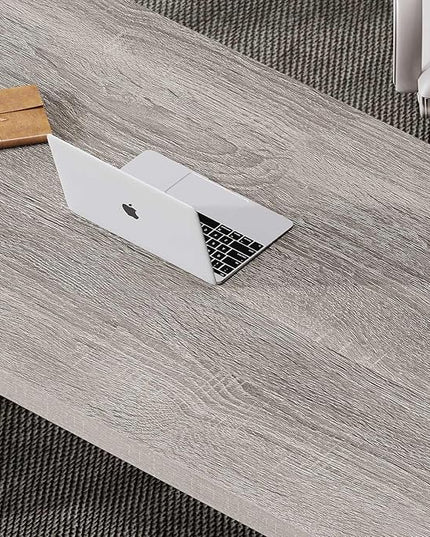 LVB Grey Computer Office Desk, Industrial Wood PC Gaming Gray Desk for Home Office, Modern Wooden Metal Study Work Bedroom Table, Farmhouse Executive Writing Desk with Storage, 55 Inch, Light Grey Oak