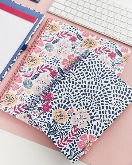 Steel Mill & Co Cute Mini Spiral Notebook, 8.25" x 6.25" Journal with Durable Hardcover and 160 Lined Pages, Mosaic Floral