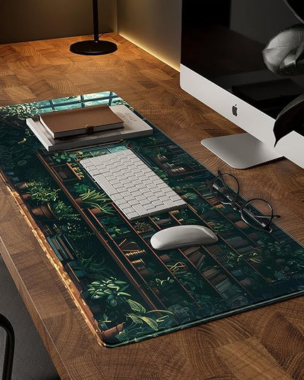 Green Plant Desk Pad Gaming Pad Extra Large Desk Mats Full Desk Mouse Pad XXL, Desktop Mat Computer Laptop Keyboard Pads, Office Home Decor Table Pad Cute Desk Accessories 31.5" x 15.7"