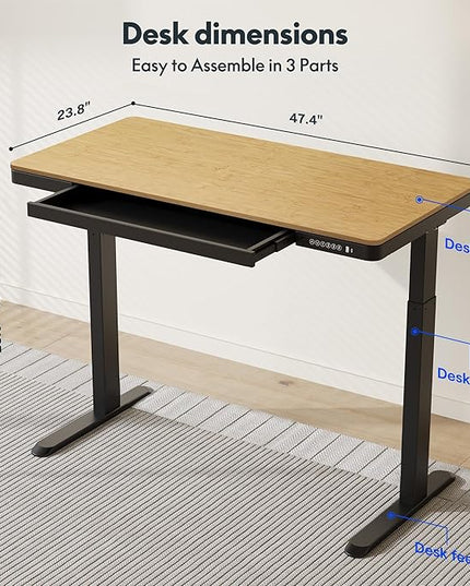 FLEXISPOT Comhar Electric Standing Desk with Drawer Desktop & Adjustable Frame w/USB Charge Ports (Bamboo-Look Laminate/Black, Wood)