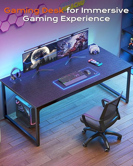 PRAISUN 63 X 29.5 Inch Computer Desk with Deeper Desktop, Gaming Office Writing Work Desk for Home Office, Study, Bedroom, Work from Home, Metal Frame, Black