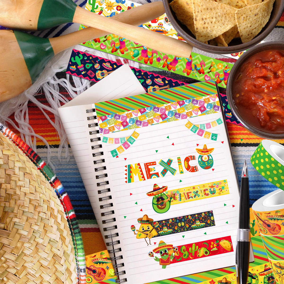 MOZUI Mexican Fiesta Washi Tape 12 Rolls Mexican Fiesta Washi Tape Masking Decorative Cinco De Mayo Washi Tape for DIY Craft Gift Wrapping Handbook Sticker Scrapbook Journaling Party Favor