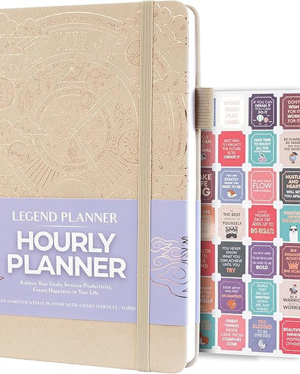 Legend Planner Hourly Schedule Edition – Deluxe Weekly & Daily Organizer with Time Slots. Time Management Appointment Book Journal for Work & Personal Life, Undated, A5 Hardcover – Seashell, Gold Foil