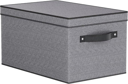 Fabric Storage Bin with Lid, 7.1 x 9.1 x 13 Inch Foldable Storage Box for Shelves with Handles, Decorative Linen Closet Organizer, Gray, 1-Pack