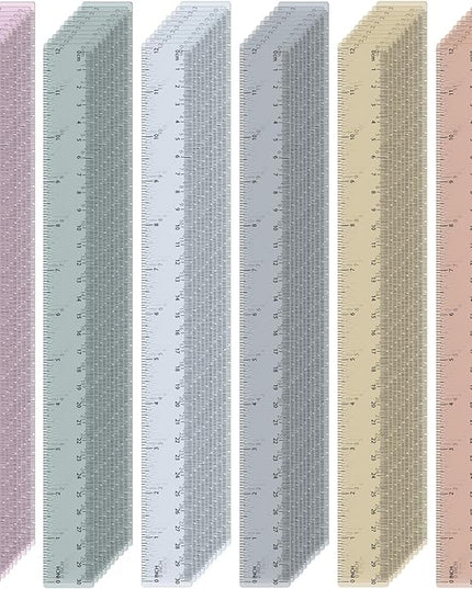 ForraFun 60 Pcs Plastic Clear Rulers 12 Inch, Transparent Assorted Color Ruler Bulk, with Imperial and Metric Scales for Home Office Supplies, Available in 6 Colors(Morandi)