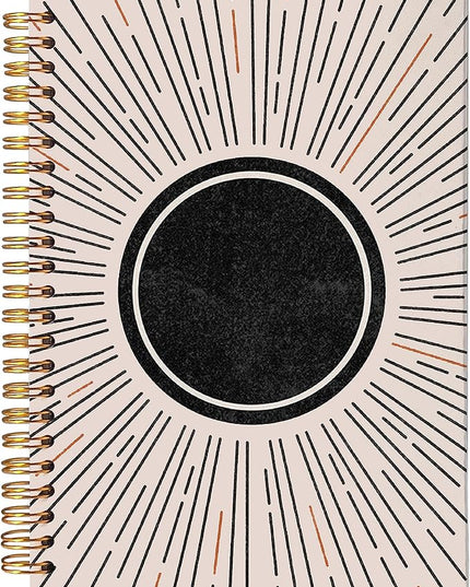 VNWEK Abstract Boho Black Sun Sunshine Sunray Sunburst Spiral Notebook Journal 5.5 x 8.3 inches,Boho Lined Hardcover Spiral Notebook,Boho Gifts for Women Teen Girls Teens