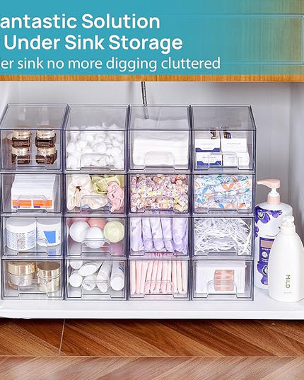 Vtopmart 12 Pack Small Clear Stackable Storage Drawers,Acrylic Bathroom Makeup Organizer,Plastic Storage Bins For Vanity, Undersink, Kitchen Cabinets, Pantry, Home Organization