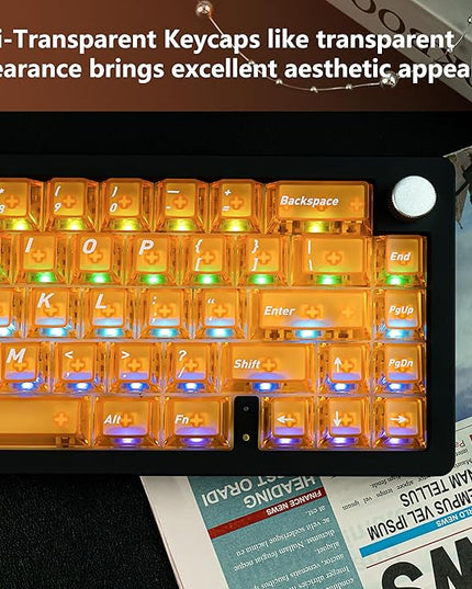 Custom PBT Transparent Keycaps, Minimalist Gradient Orange PC Keycap, Crystal Custom Key Caps 160 Keys Cherry Profile Keycap Set for Cherry Gateron MX Switches Mechanical Keyboard