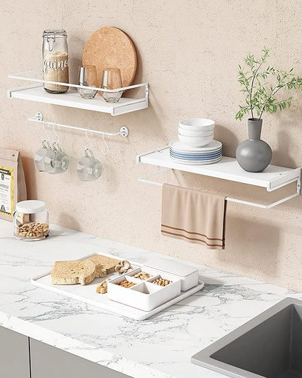 Forbena Bathroom Shelves for Wall Set of 2, White Nursery Floating Book Shelves for Kids Room, Small Wall Mount Bookshelf and Toy Storage Organizer for Baby Toddlers Teens Boys Girls Bedroom