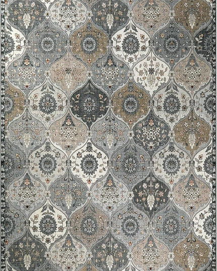 Lahome Moroccan Washable Area Rug 6x9, Ultra-Thin Large Living Room Rugs for Bedroom, Oriental Trellis Distressed Non Shedding Throw Carpet for Dining Room Office, Grey