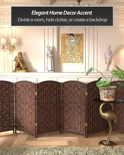 Red Lantern 3 ft. Short Diamond Weave Fiber Folding Screen - Dark Mocha - 6 Panel