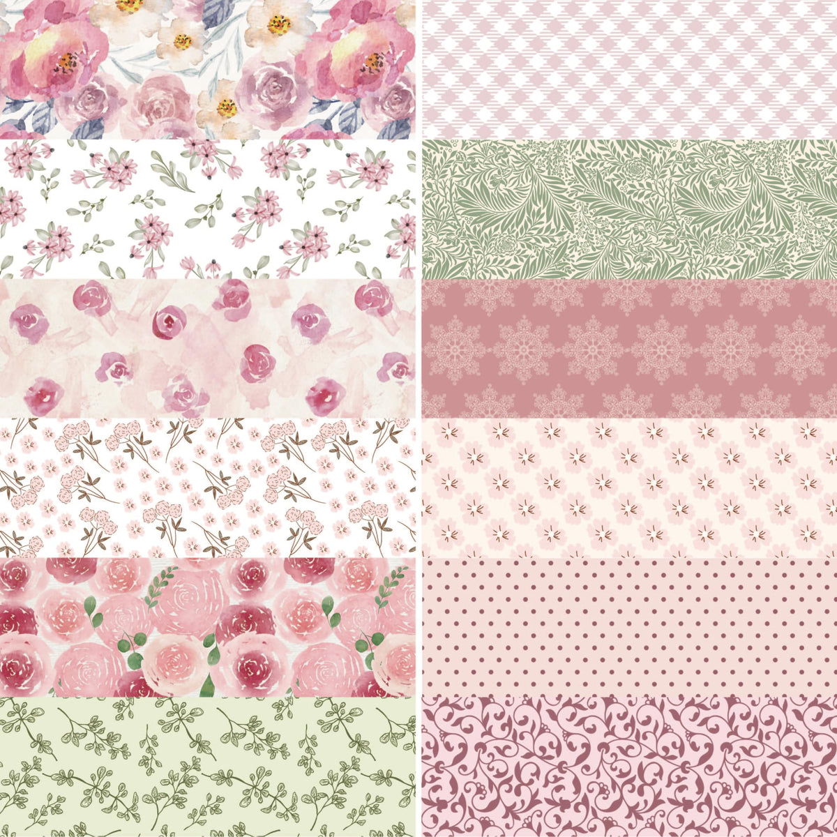 Desecraft Spring Vintage 12x12 Double Sided Paper Pad - 36 Sheets 180GSM Cardstock, 12 Designs Pastel Pink Green Floral Scrapbook Paper for Card Making, Wedding, Scrapbooking Supplies