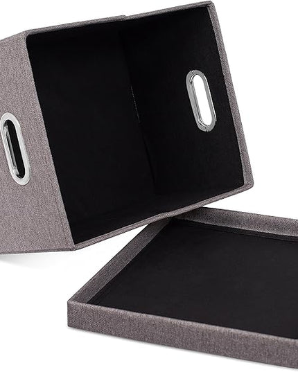 Internet's Best Collapsible File Box Storage Organizer with Lid - Decorative Linen Filing & Storage Office Boxes – Hanging Letter/Legal Folder – Home Office Bins Cabinet – Grey Container - 1 Pack