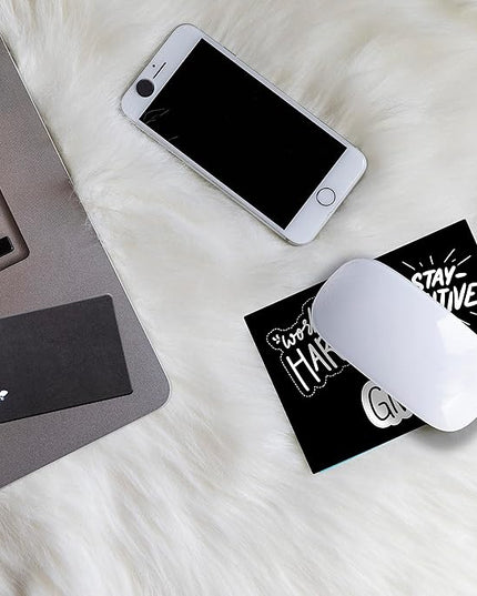 Mouse Pad Adhesive Bottom - Sticks to Any Surface - Portable - Webcam Covers and Screen Cleaner Included (Never GIVE UP)