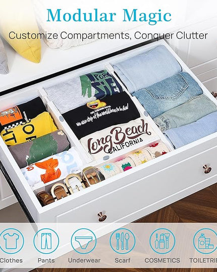 Vtopmart 16 Pack Drawer Dividers for Clothes, 4" High 11.3"-17" Adjustable Expandable Dresser Drawer Organizer, Plastic Drawers Separator for Dresser, Baby Clothes, Underwear, Kitchen & Office Storage