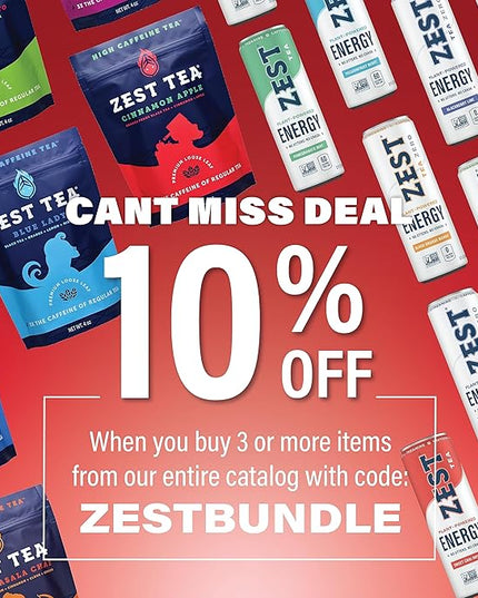 Zest Cinnamon Apple Spice Energy Tea – High Caffeine Black Tea Bags for Focus, Clarity & Morning Energy – Natural Non-GMO Caffeinated Breakfast Tea – Cozy Fall Focus Tea with 150mg Caf – 15Ct Box