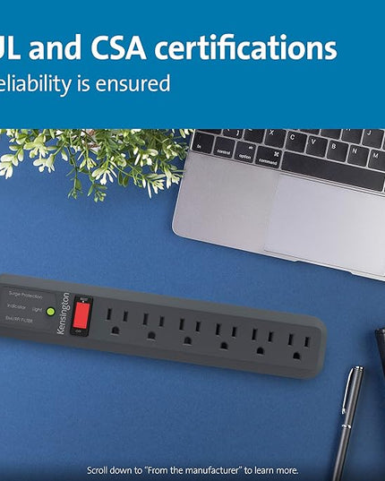 Kensington Guardian 6 Outlet Power Strip, 15ft Surge Protector, 15-Foot Cord, 540 Joules, Black(K38215NA)