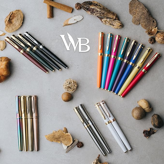 Wordsworth & Black Fountain Pen Set, 18K Gilded Medium Nib, Includes 24 Pack Ink Cartridges, Ink Refill Converter & Gift Box, Gold Finish, Calligraphy, [White Gold], Perfect for Men & Women
