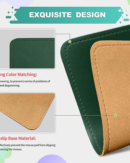 Mouse Pad, PU Mouse Pad，Leather Mouse Pad with Stitched Edge Micro-Fiber Base with Non-Slip Waterproof，Mouse Pad for Computers，Laptop, 8x11Inch (Army Green)