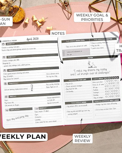 Clever Fox Planner – Undated Weekly & Monthly Planner for Productivity, Time Management & Goals – Organizer Journal – A5 (Hot Pink)