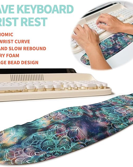 2-in-1 Ergonomic Set, Wave Rise Keyboard Wrist Rest and Massage Bulge Slope Mouse Pad Wrist Support, Cushion Memory Foam Integrated to Relieve Wrist Pain, Galaxy Mandala