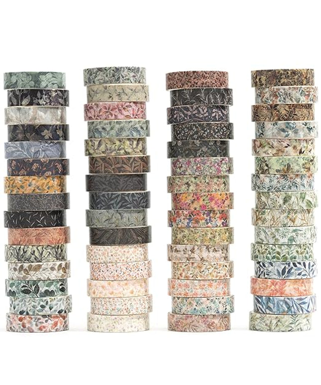 YUBX Flowers Washi Tape Set 60 Rolls Leaves Patterns Decorative Skinny Fall Masking Tapes for Arts, DIY Crafts, Journals, Planners, Scrapbook, Wrapping (Autumn)