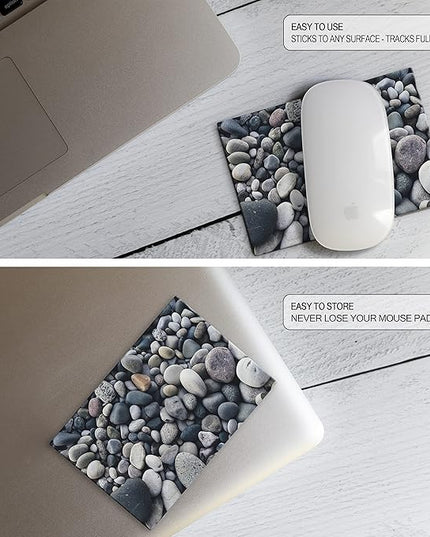 Adhesive Mouse Pad - Peel and Sticks to Any Surface - Travel Mouse Pad, Sticky for Any Surface - Excellent Tracking - River Rocks