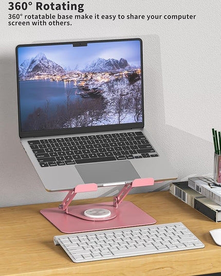 ALASHI Laptop Stand for Desk with 360° Rotating Base, Multi-Angle Adjustable Laptop Stands, Foldable Laptop Riser Compatible with 10 to 15.6 Inches PC Computer, Pink
