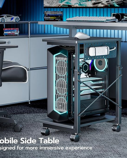 ARES WING Height Adjustable Computer Tower Stand, 2-Tier PC Tower Stand for Most PC, CPU Holder Cart with Locking Wheels for Gaming Home Office, 21.7"-33.5" Height