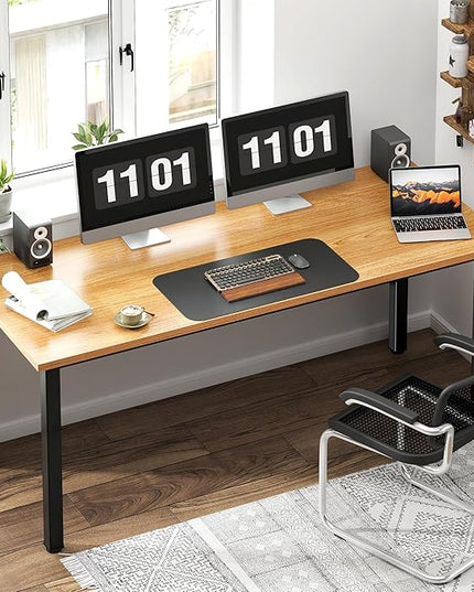 Need 63 Inch Large Computer Desk - Modern Simple Style Home Office Gaming Desk, Basic Writing Table for Study Student, Black Metal Frame, Teak
