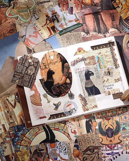 Scrapbooking Supplies Kit, Egyptian Vintage Aesthetic Scrapbook Kit for Bullet Junk Journal, Ancient Egypt DIY Journaling Supplies with Hieroglyph, Pharaoh, Pyramid, Unique Gift for Teens & Women