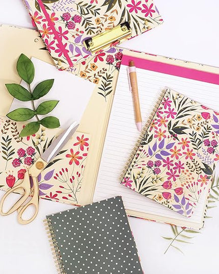 Steel Mill & Co Cute Pink/Purple Floral Mini Spiral Notebook, 8.25" x 6.25" Journal with Durable Hardcover and 160 Lined Pages, Wildflowers