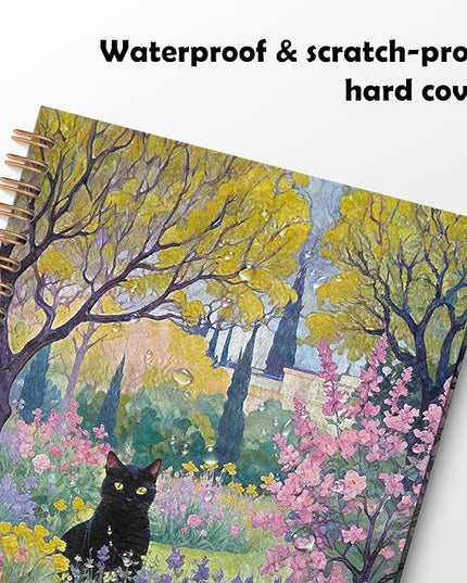 Garden Floral Black Cat Spiral Notebook, Black Cat Gifts Journal, Cats Lovers Mom Lady Gifts Journal Notebook, 5.5x8.3 Inch