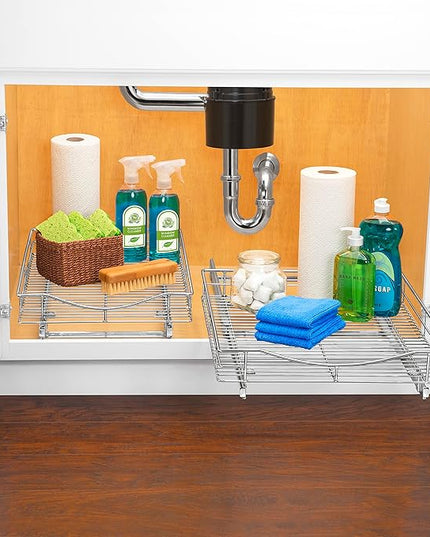 LYNK PROFESSIONAL® Pull Out Cabinet Organizer, 11" x 21" Slide Out Drawers for Kitchen Cabinets - Sliding Pull-Out Pantry Shelves – Home Shelf Organizers - Lifetime Ltd. Warranty, Chrome