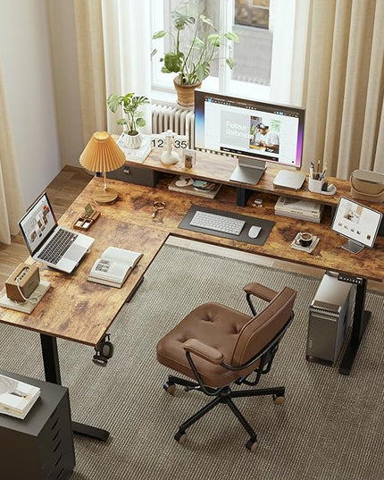 Agilestic L Shaped Electric Standing Desk with 2 Drawers, 63 Inch Ergonomic Adjustable Height Desk with Storage, Corner Desk Sit Stand up Computer Table for Work Office Home, Rustic Brown
