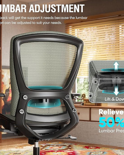 ELABEST T96 Mesh Office Chair,Ergonomic Computer Desk Chair,Sturdy Task Chair- Adjustable Lumbar Support & Armrests,Tilt Function,Comfort Wide Seat,Swivel Home Office Chair