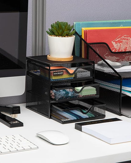 Mind Reader Desktop Accessory Storage, Desk Supplies, Organizer, Office, Metal Mesh, 6.25" L x 6.5" W x 6.5" H, Black