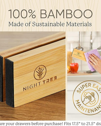 Night Tree Expandable Bamboo Drawer Dividers – Spring-Loaded Wooden Organizers for Clothes, Kitchen Utensils, Bathroom, and Dresser Drawers (18" to 20")