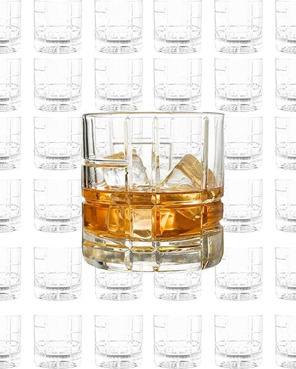 LEMONSODA Double Rock Old Fashioned Whiskey Glasses - Set of 36 Cocktail Glasses (12 fl. oz. [2068]) (Checkered (Set of 36))